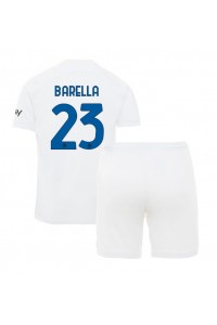 Inter Milan Nicolo Barella #23 Jalkapallovaatteet Lasten Vieraspeliasu 2023-24 Lyhythihainen (+ Lyhyet housut)